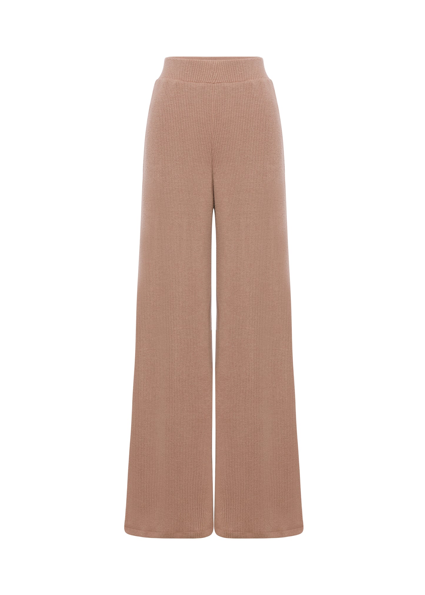 Wide-Leg Knit Pants — Soft Brown