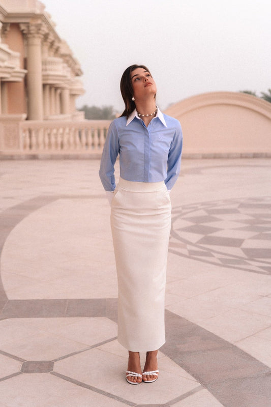 Ivory High-Waist Pencil Skirt