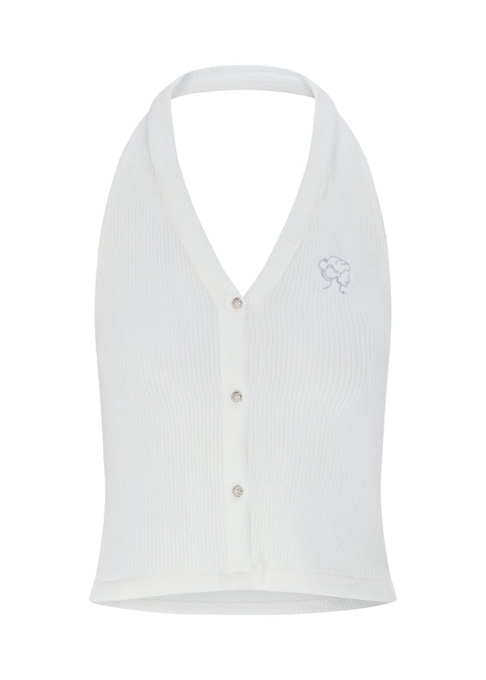 Halter Knit Top - White