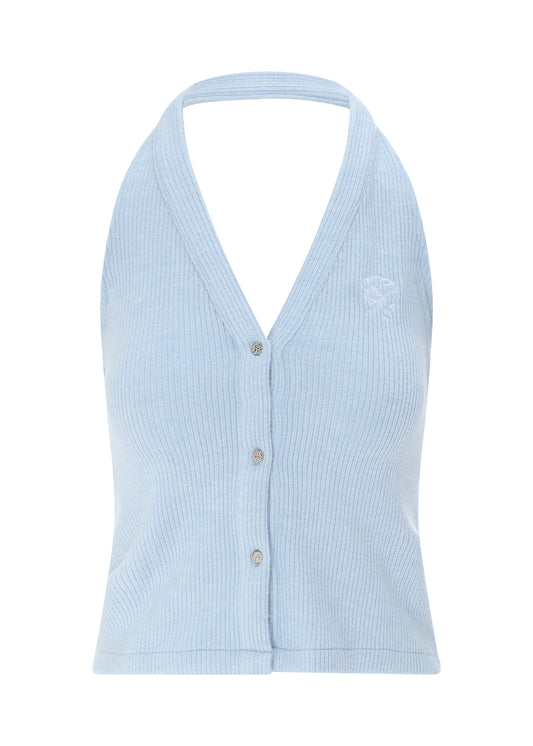 Halter Knit Top Dust Blue
