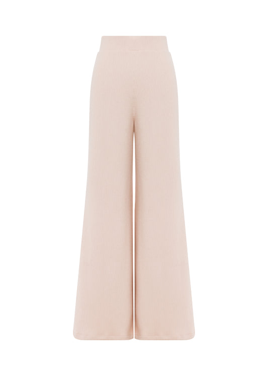 Wide-Leg Knit Pants — Soft Beige