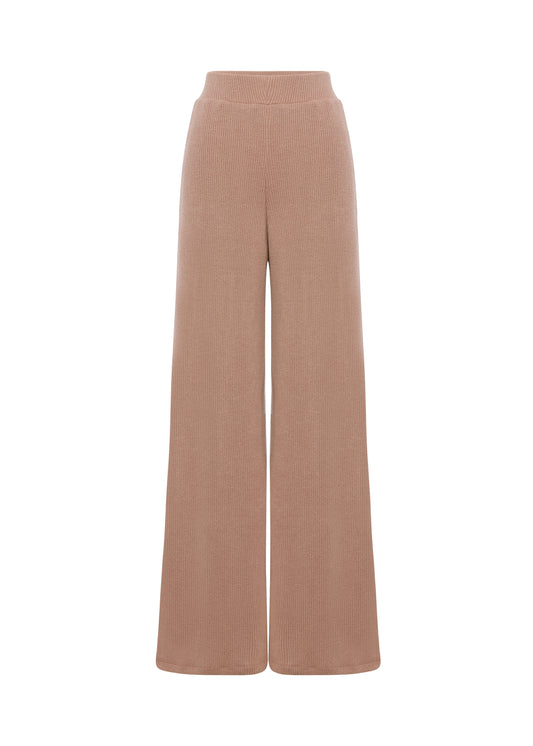 Wide-Leg Knit Pants — Soft Brown