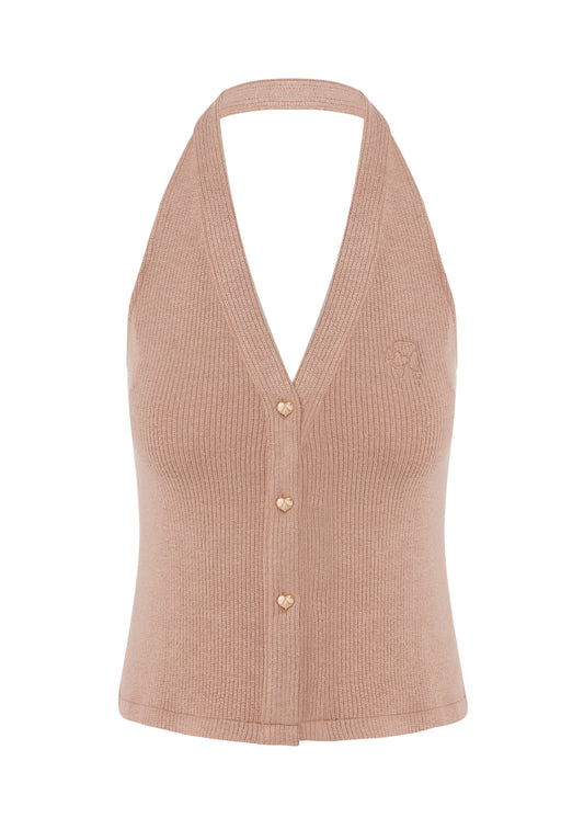 Halter Knit Top - Soft Brown