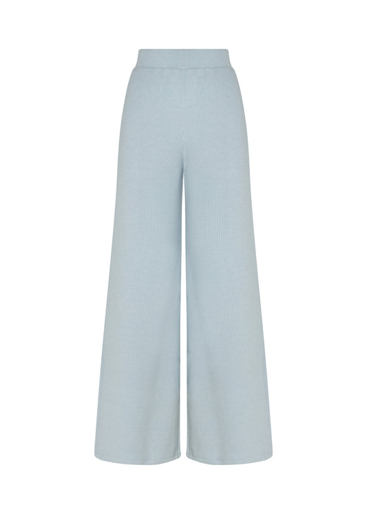 Wide-Leg Knit Pants — Dust Blue