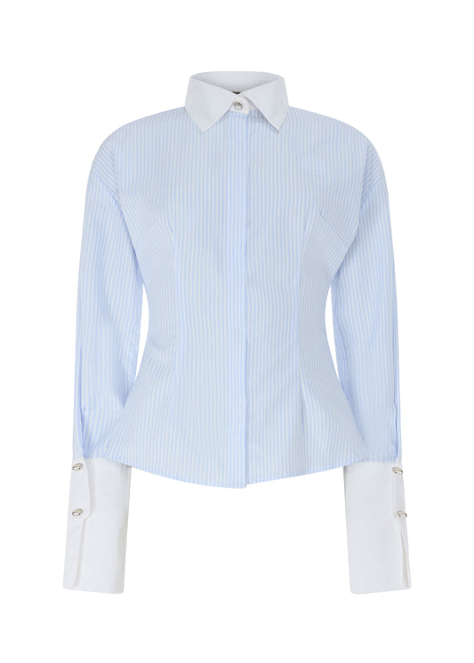 Tailored Cotton Shirt White & Sky Blue