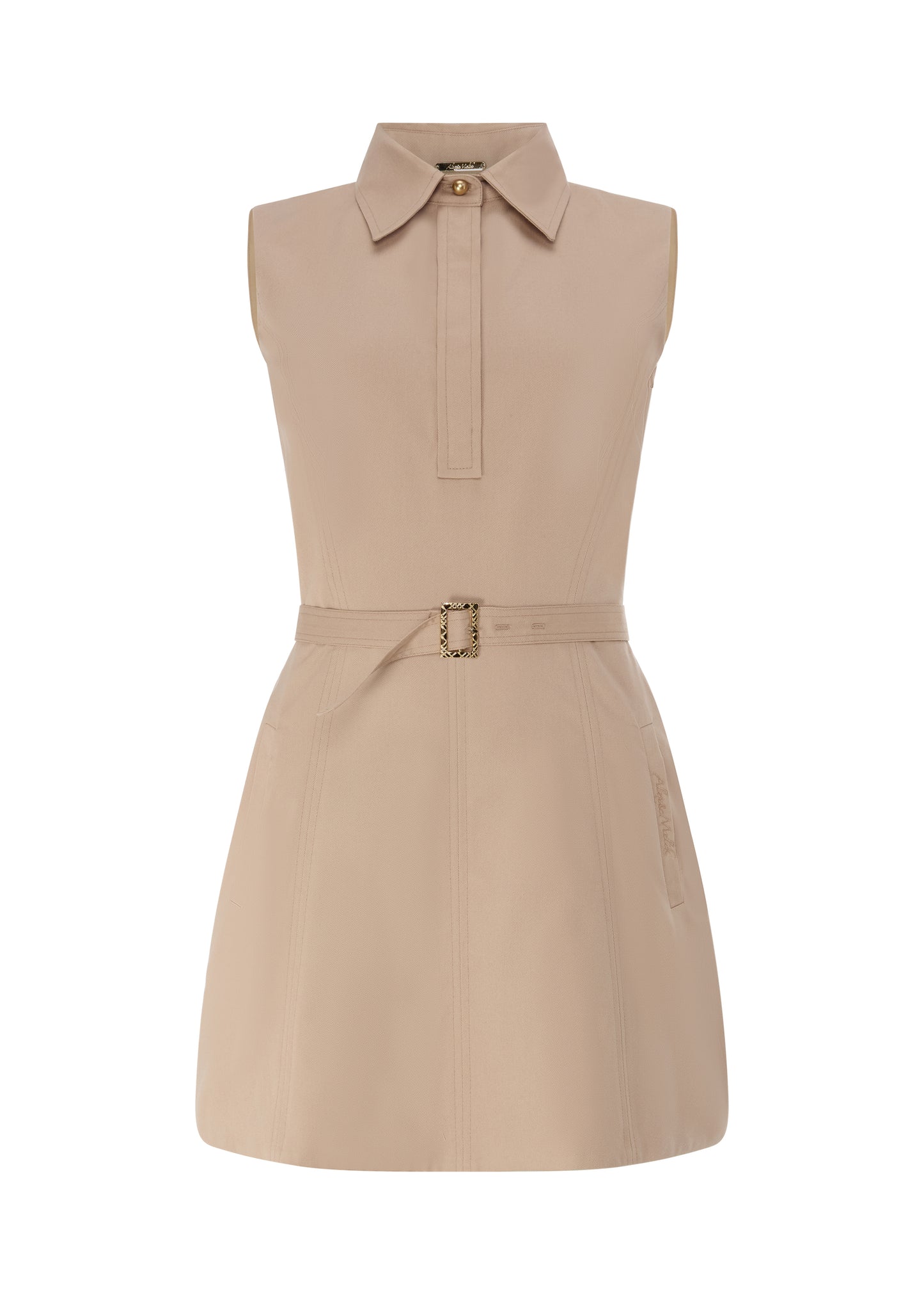 Tailored Dress with Belt Beige